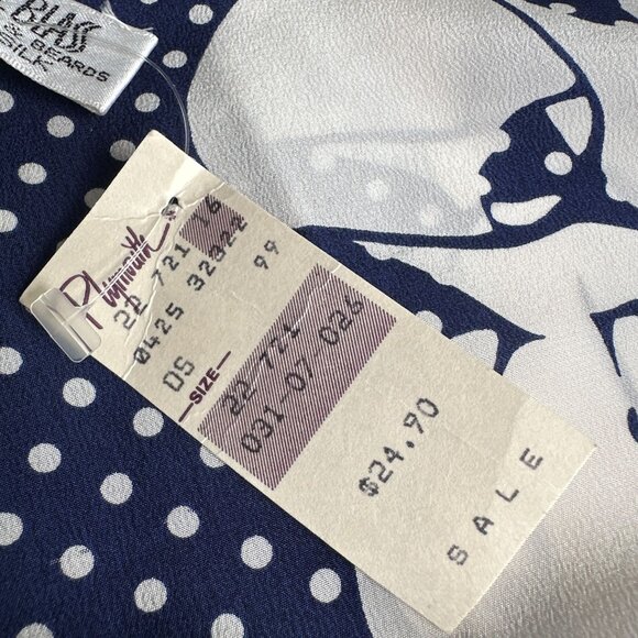 Vintage Bill Blass Silk Scarf, Deadstock Navy Polka Dot, Made for Baar & Beards - Picture 3 of 6
